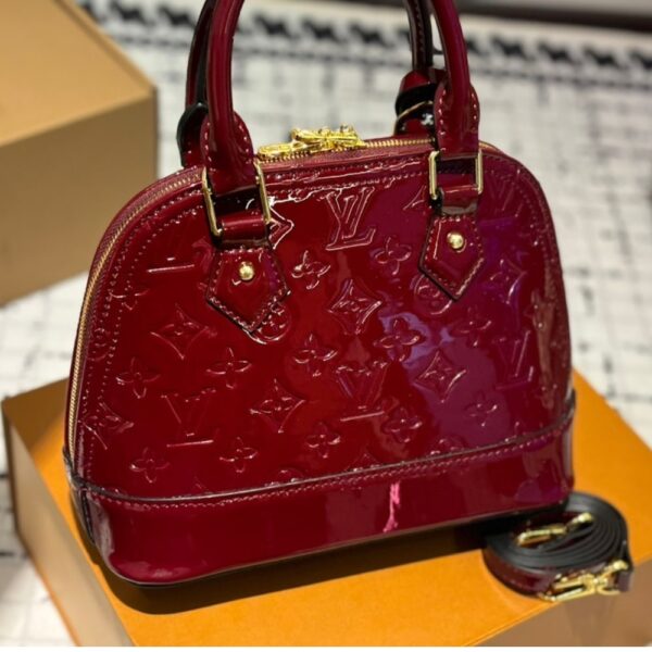 LOUIS VUITTON ALMA BB MONOGRAM VERNIS LEATHER DARK RED 23CM - Image 3
