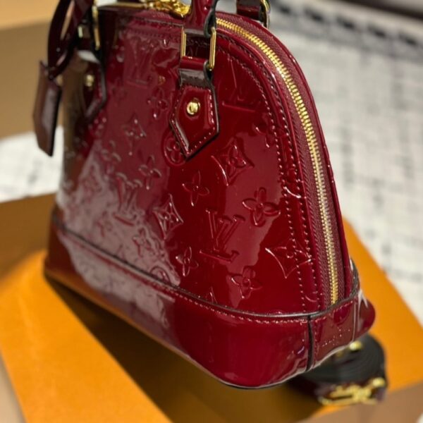 LOUIS VUITTON ALMA BB MONOGRAM VERNIS LEATHER DARK RED 23CM - Image 5