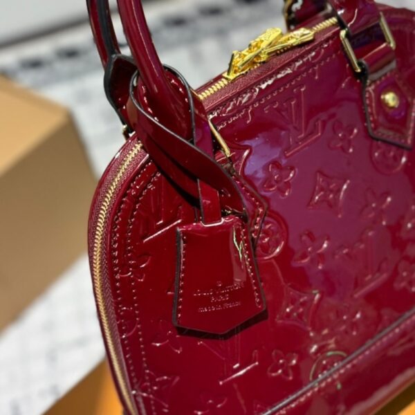 LOUIS VUITTON ALMA BB MONOGRAM VERNIS LEATHER DARK RED 23CM - Image 6