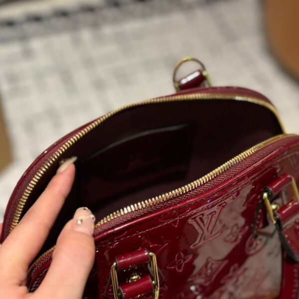 LOUIS VUITTON ALMA BB MONOGRAM VERNIS LEATHER DARK RED 23CM - Image 8