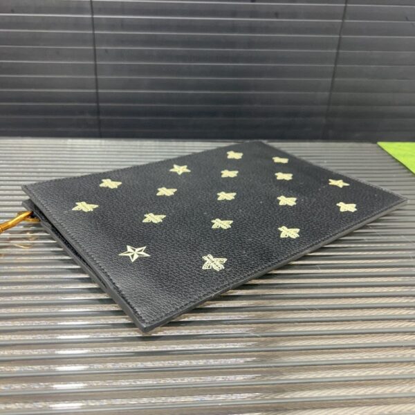 GUCCI BEE STAR LEATHER POUCH CLUTCH BAG BLACK 29CM - Image 8
