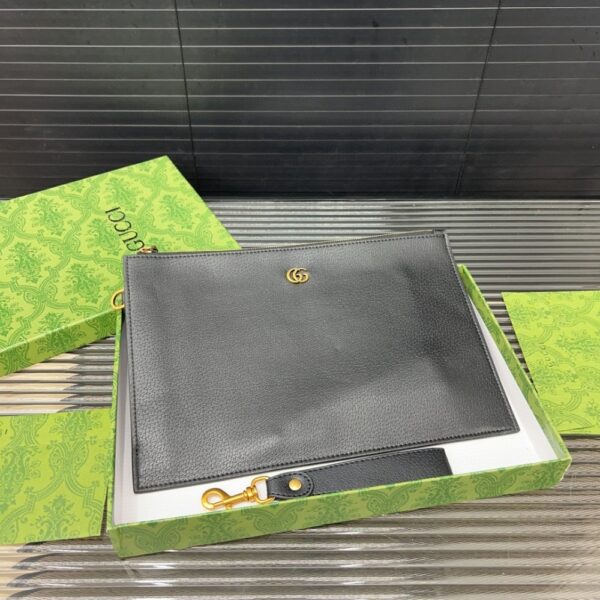 GUCCI GG LEATHER POUCH CLUTCH BAG BLACK 29CM - Image 2