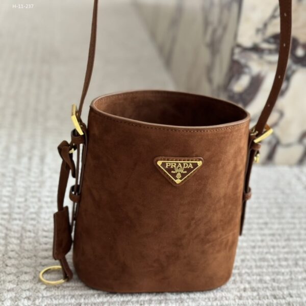 PRADA SUEDE MINI BUCKET BAG CINNAMON 18CM 1BE078 2C4S F0401 V OVO - Image 2