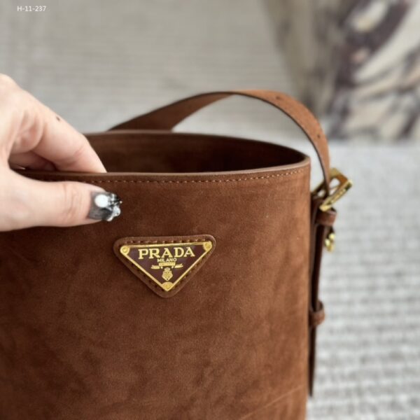 PRADA SUEDE MINI BUCKET BAG CINNAMON 18CM 1BE078 2C4S F0401 V OVO - Image 7