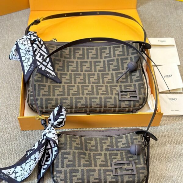 FENDI SIMPLY FENDI MEDIUM BROWN FF JACQUARD FABRIC BAG 25CM 8BR829AFPMF1GL7 - Image 5