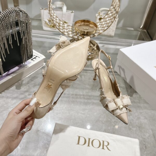 DIOR ADIORABLE SLINGBACK PUMP NUDE FRINGED GROSGRAIN - Image 4