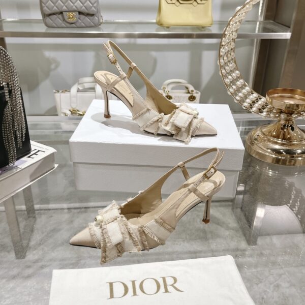 DIOR ADIORABLE SLINGBACK PUMP NUDE FRINGED GROSGRAIN - Image 7