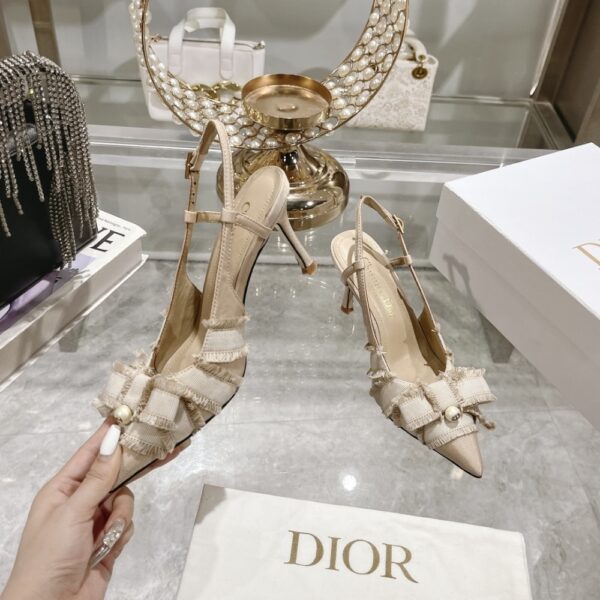 DIOR ADIORABLE SLINGBACK PUMP NUDE FRINGED GROSGRAIN - Image 3