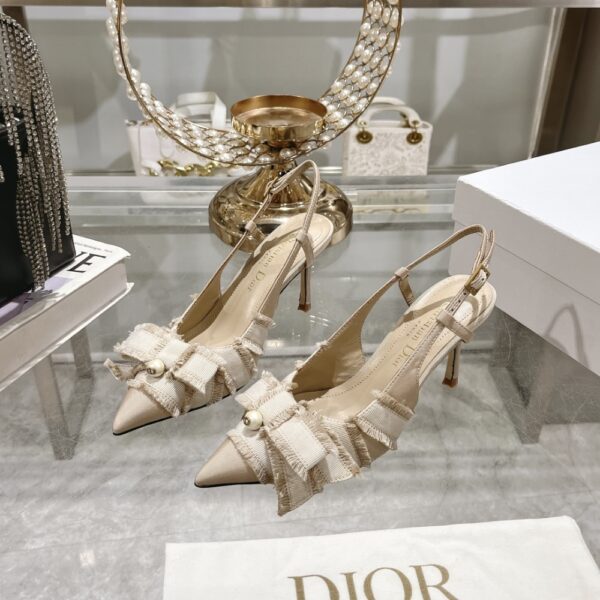 DIOR ADIORABLE SLINGBACK PUMP NUDE FRINGED GROSGRAIN - Image 9