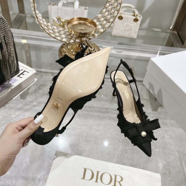 DIOR ADIORABLE SLINGBACK PUMP BLACK FRINGED GROSGRAIN KDV225GGN S900 - Image 6