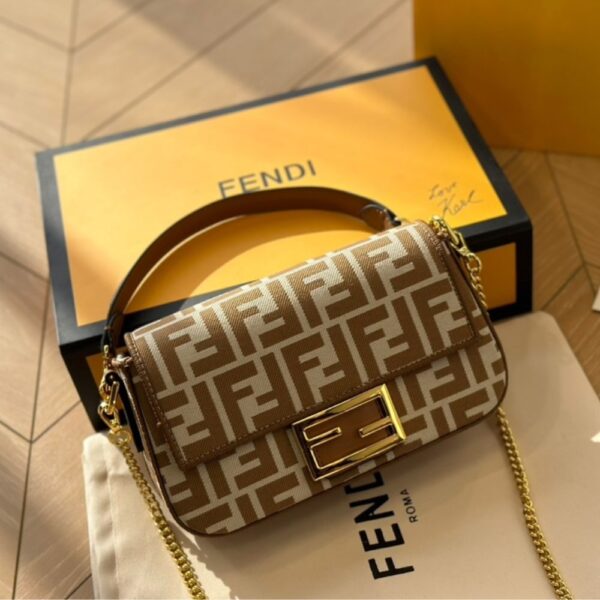 FENDI BAGUETTE MINI FF JACQUARD FABRIC BAG BEIGE 21CM - Image 2