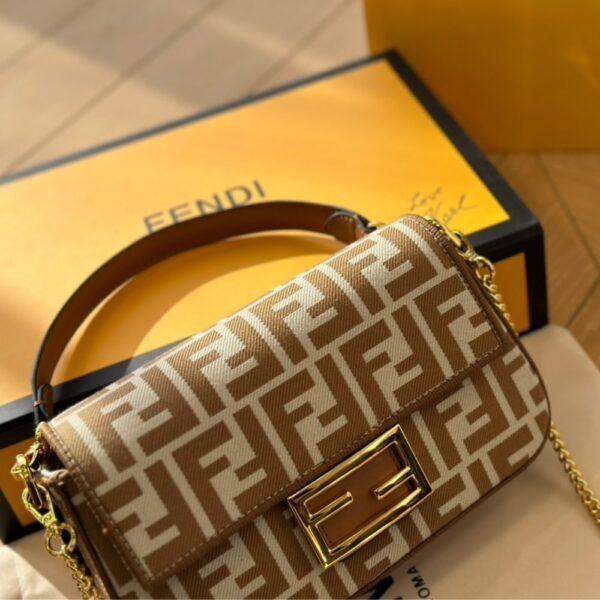FENDI BAGUETTE MINI FF JACQUARD FABRIC BAG BEIGE 21CM - Image 3