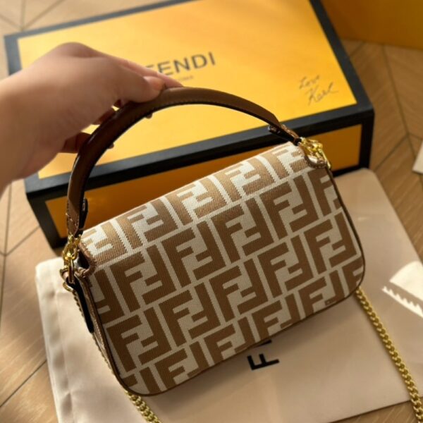 FENDI BAGUETTE MINI FF JACQUARD FABRIC BAG BEIGE 21CM - Image 4