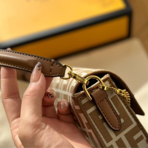 FENDI BAGUETTE MINI FF JACQUARD FABRIC BAG BEIGE 21CM - Image 6
