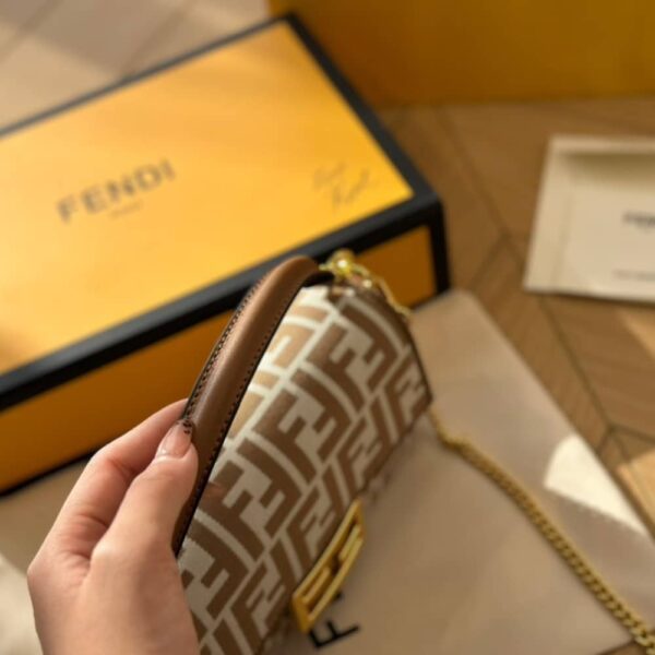 FENDI BAGUETTE MINI FF JACQUARD FABRIC BAG BEIGE 21CM - Image 7