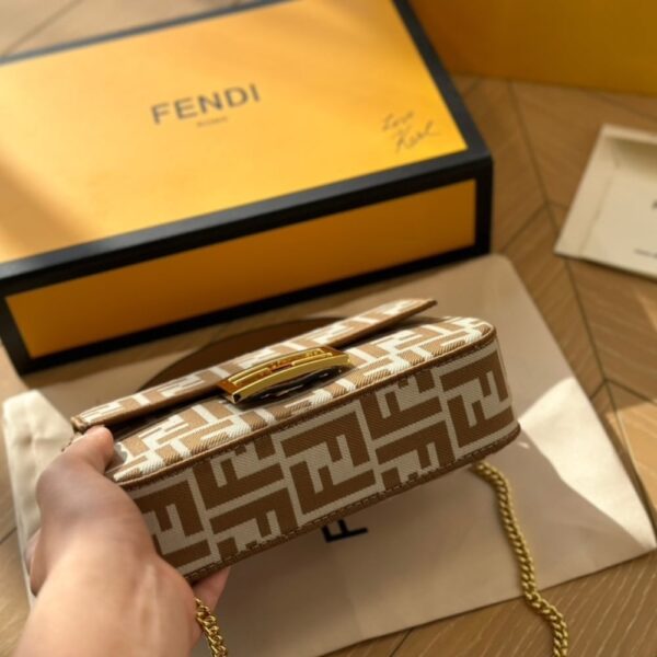 FENDI BAGUETTE MINI FF JACQUARD FABRIC BAG BEIGE 21CM - Image 8