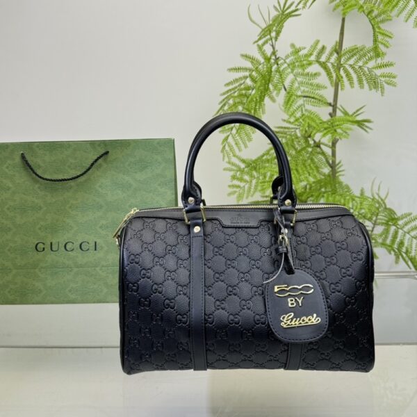 GUCCI TOTE BAG CANVAS LEATHER CROSSBODY HANDBAG BLACK 33CM - Image 2