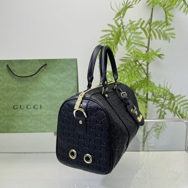 GUCCI TOTE BAG CANVAS LEATHER CROSSBODY HANDBAG BLACK 33CM - Image 5