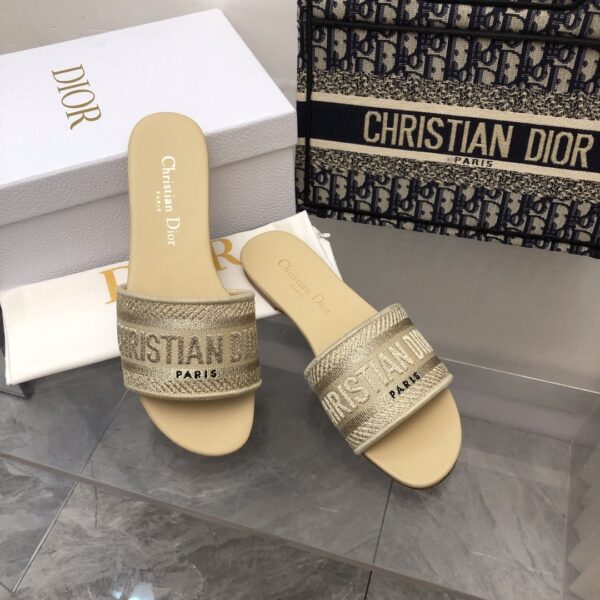 DIOR DWAY SLIDE GOLD-TONE COTTON EMBROIDERED WITH GOLD TONE - Image 3