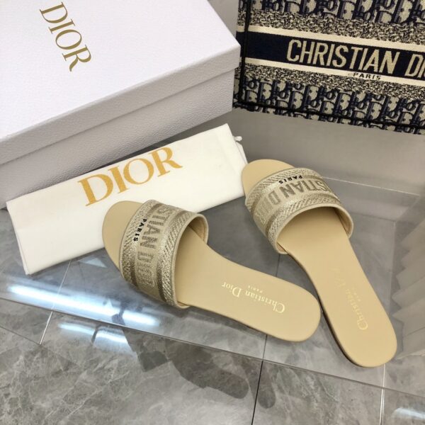 DIOR DWAY SLIDE GOLD-TONE COTTON EMBROIDERED WITH GOLD TONE - Image 4