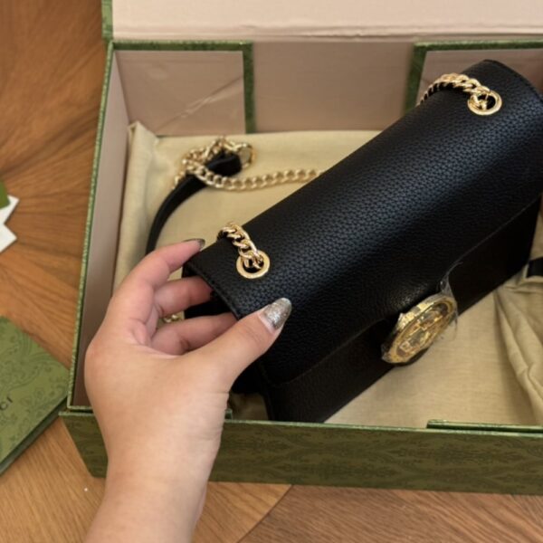 GUCCI INTERLOCKING LEATHER CHAIN CROSSBODY BAG BLACK 20CM - Image 3