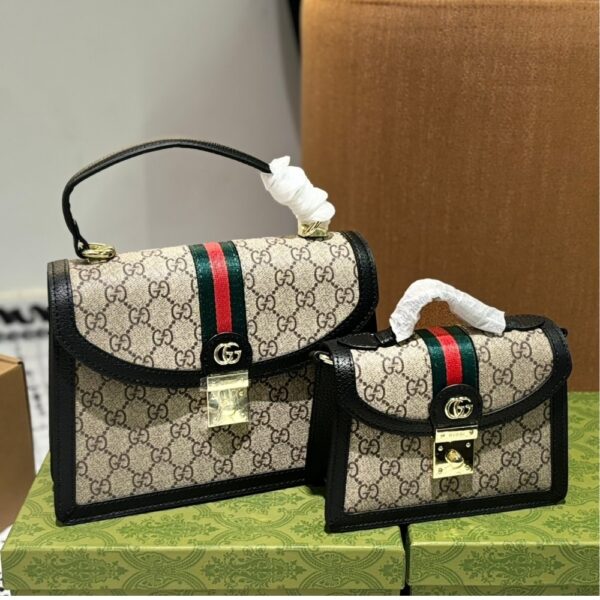 GUCCI OPHIDIA SMALL TOP HANDLE BAG BEIGE AND BLACK 25CM 651055 96IWN 4076 - Image 3