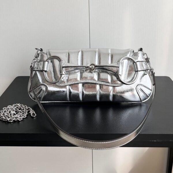 GUCCI HORSEBIT CHAIN SMALL SHOULDER BAG SILVER 27CM - Image 2