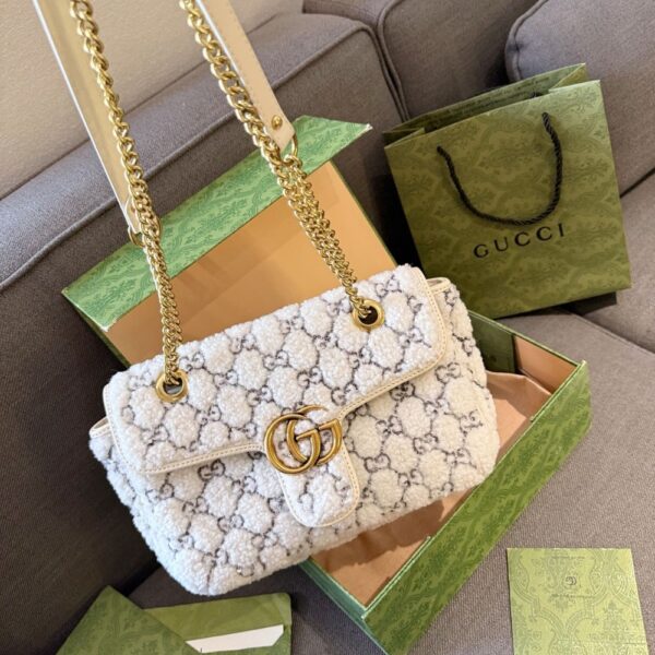 GUCCI GG MARMONT SMALL SHOULDER BAG TWEED WHITE 25CM 443497 FADNQ 8588 - Image 2