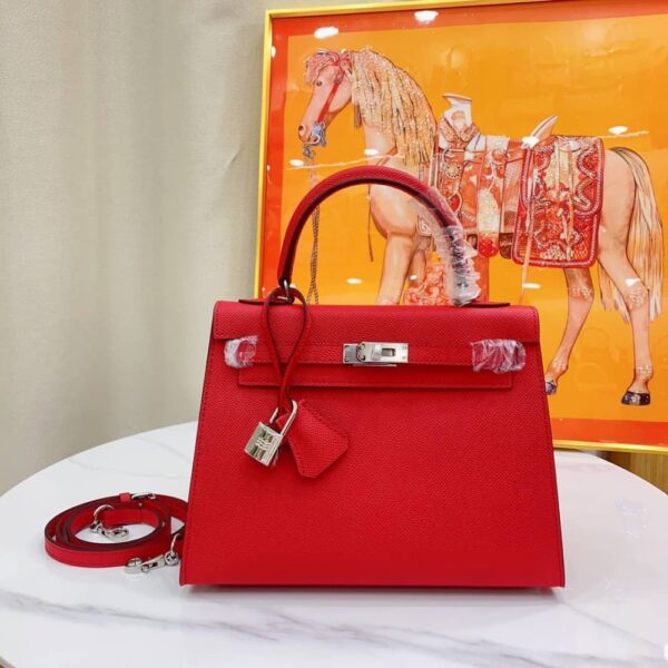 HERMÈS KELLY SELLIER 25 CASAQUE EPSOM ROUGE WITH SILVER HARDWARE IN 25CM - Image 3