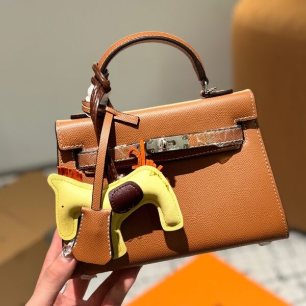 HERMÈS MINI KELLY EPSOM SILVER BUCKLE BROWN 20CM - Image 3