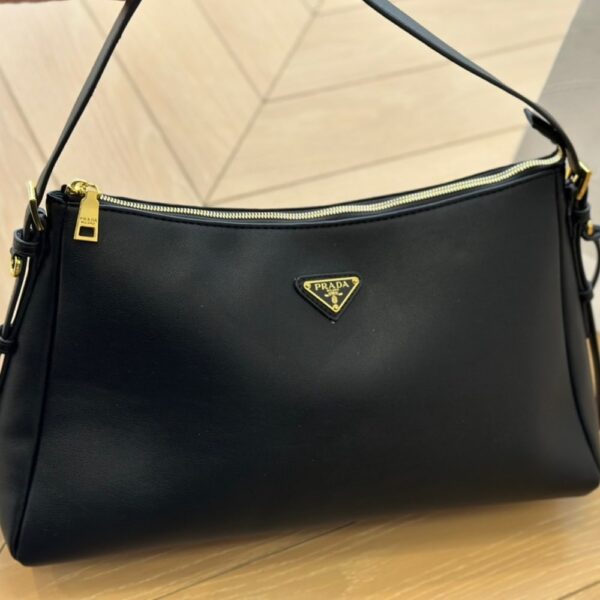 PRADA AIMÉE LARGE LEATHER SHOULDER BAG BLACK 39CM 1BC228 2CYS F0002 V LVM - Image 2