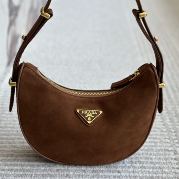 PRADA ARQUÉ SUEDE SHOULDER BAG COCOA BROWN 22CM 1BC194 2C4S F0324 V OOO - Image 2
