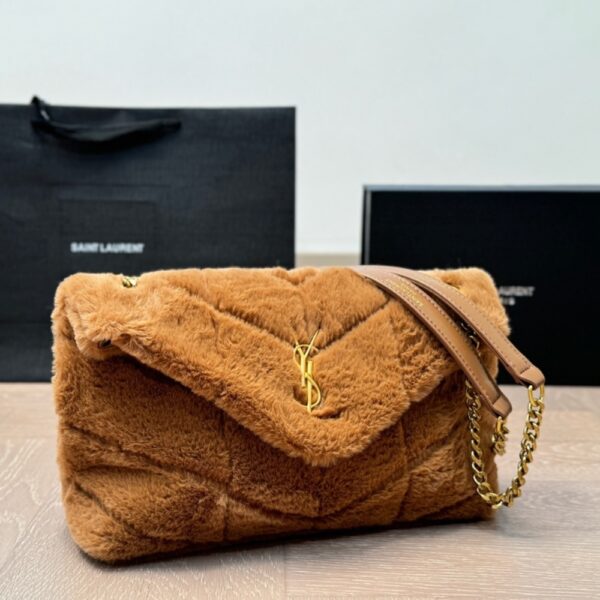 SAINT LAURENT PUFFER BAG IN SHEARLING BROWN 28CM - Image 7