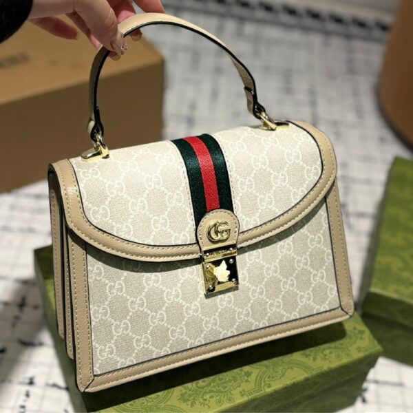 GUCCI OPHIDIA SMALL TOP HANDLE BAG BEIGE 25CM 651055 UULAG 9682 - Image 2
