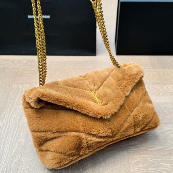 SAINT LAURENT PUFFER BAG IN SHEARLING BROWN 28CM - Image 6