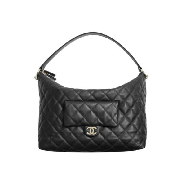 CHANEL MAXI SIZE HOBO BAG BLACK LEATHER AND GOLD TONE METAL BLACK 27CM AS4339 B13833 94305