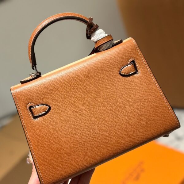 HERMÈS MINI KELLY EPSOM SILVER BUCKLE BROWN 20CM - Image 4