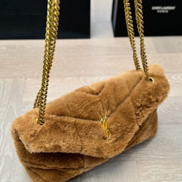 SAINT LAURENT PUFFER BAG IN SHEARLING BROWN 28CM - Image 3