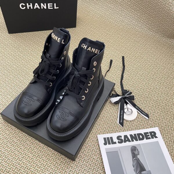CHANEL CC LACE UP BOOTS BLACK - Image 2