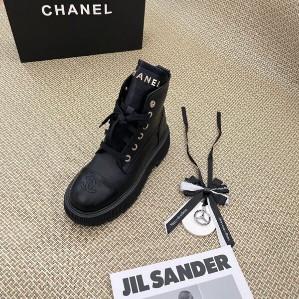 CHANEL CC LACE UP BOOTS BLACK - Image 8