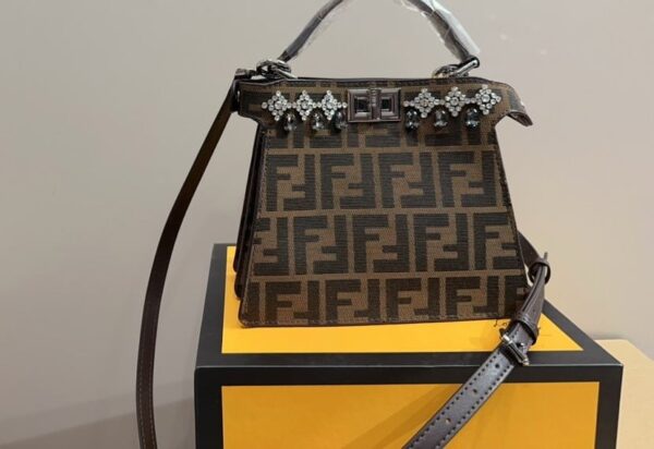 FENDI PEEKABOO ISEEU PETITE JACQUARD FF FABRIC BAG WITH CRYSTALS 21CM 8BN335APKPF0TPN - Image 4