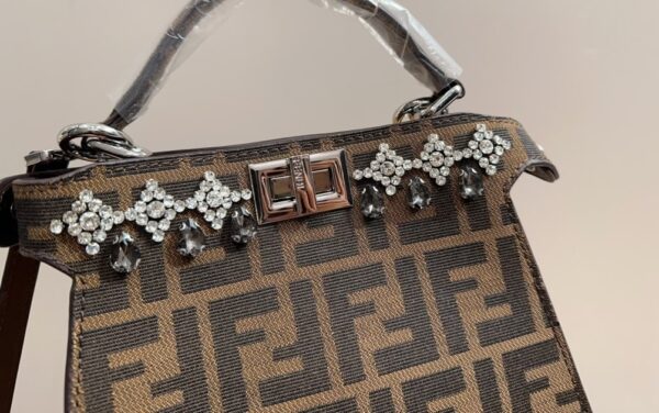 FENDI PEEKABOO ISEEU PETITE JACQUARD FF FABRIC BAG WITH CRYSTALS 21CM 8BN335APKPF0TPN - Image 7