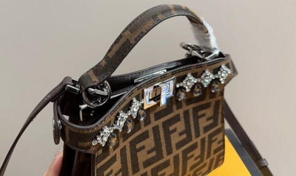 FENDI PEEKABOO ISEEU PETITE JACQUARD FF FABRIC BAG WITH CRYSTALS 21CM 8BN335APKPF0TPN - Image 8
