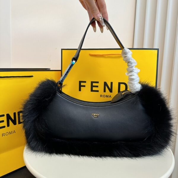 FENDI O'LOCK SWING FUR BAG BLACK 30CM - Image 2