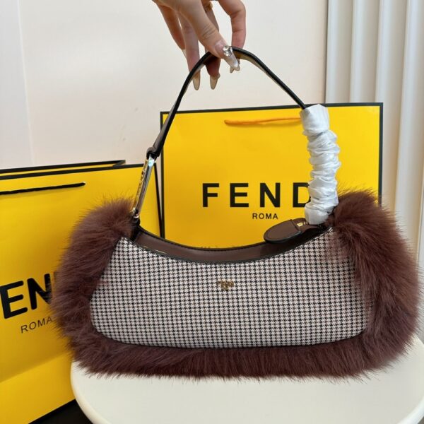 FENDI O'LOCK SWING FUR BAG DARK BROWN 30CM - Image 2