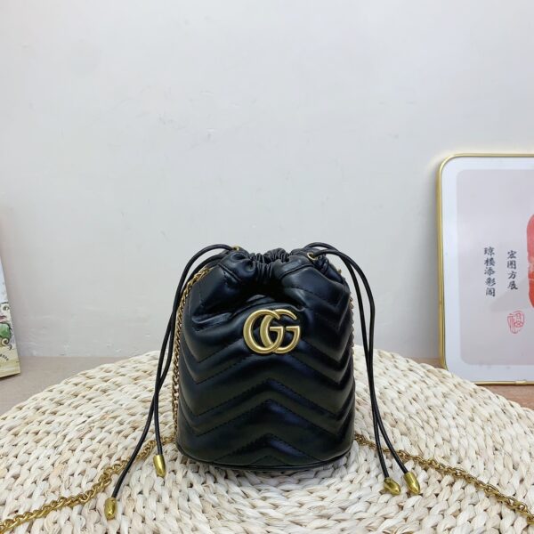 GUCCI GG MARMONT MATELASSÉ CHEVRON MINI BUCKET BAG BLACK 15CM ‎575163 DTDRT 1000 - Image 3
