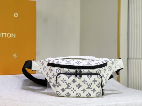 LOUIS VUITTON RUSH BUMBAG MONOGRAM SHADOW LEATHER WHITE AND NAVY BLUE 30CM M25227 - Image 2