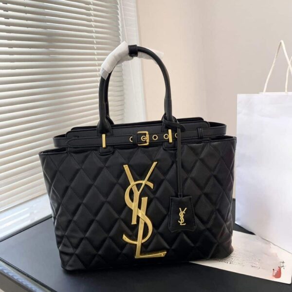 SAINT LAURENT TOTE BAG WITH GOLD TONE BUCKLE QUILTED BLACK 34CM - Image 3