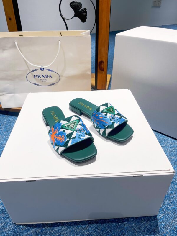 PRADA JACQUARD LOGO SLIDES GREEN - Image 7