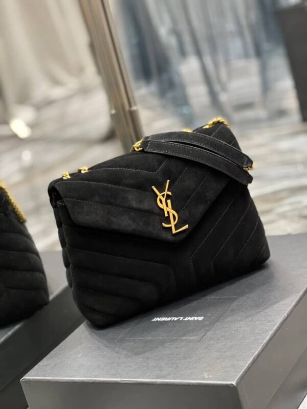 SAINT LAURENT LOULOU SMALL FLAP BAG SUEDE BLACK 25CM - Image 2